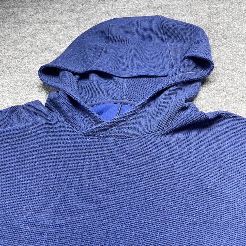 Lululemon Mens Waffle Knit Hoodie Navy Blue Long Sleeve Pullover Athletic XL - Picture 2 of 6